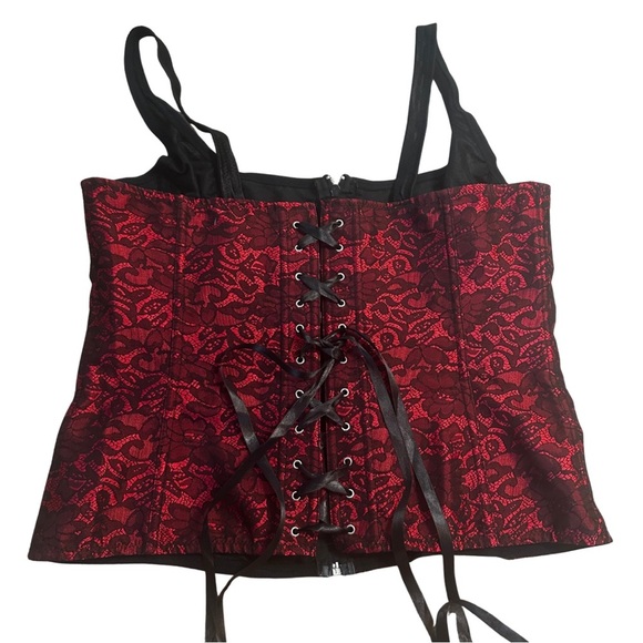 Red Black Lace Corset Bustier Top Gothic Lingerie Plus Size 4XL - Picture 8 of 10